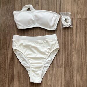 Xhilaration White Bandeau Bikini Set Ribbed 2 Piece Size XS